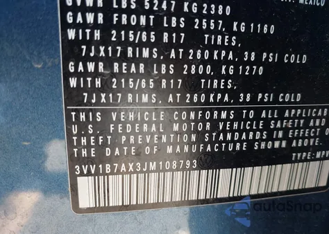 2018 Volkswagen Tiguan 2.0T S from USA, damaged, VIN 3VV1B7AX3JM108793